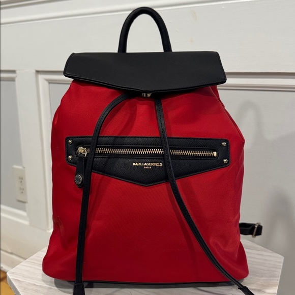 Karl Lagerfeld Backpack Red Black Nylon Bag - Picture 4 of 17